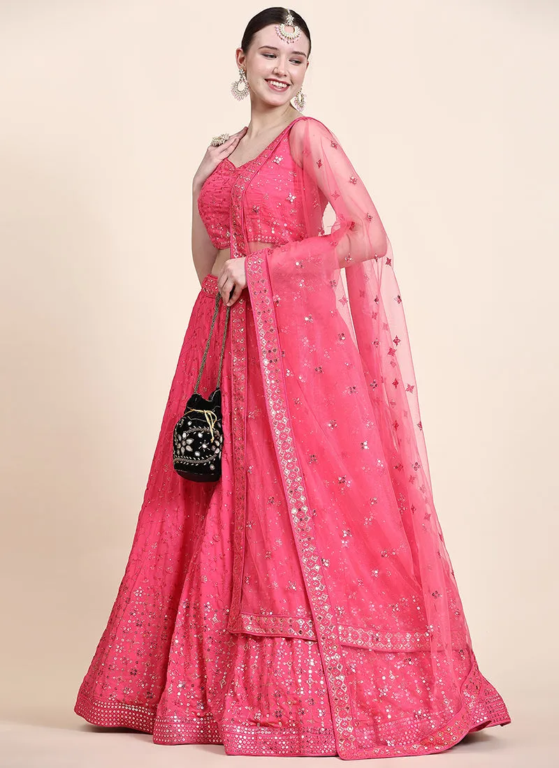 Pink Sequence Embroidery Designer Wedding Lehenga Choli