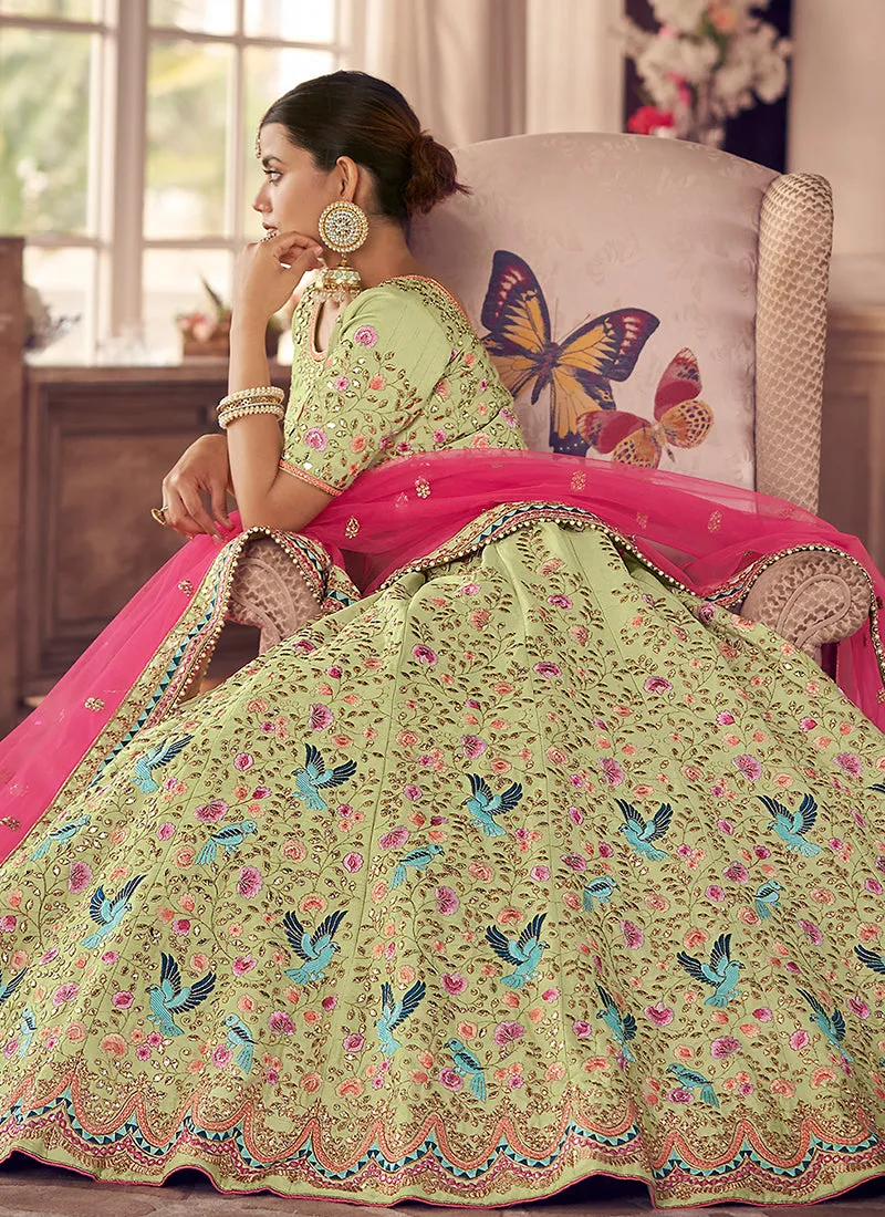 Pista Green Multi Embroidery Wedding Lehenga Choli