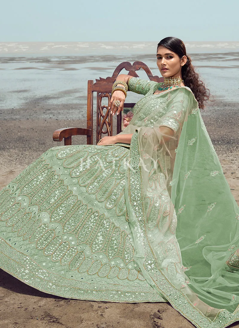 Pista Green Zarkan Embroidered Designer Lehenga Choli