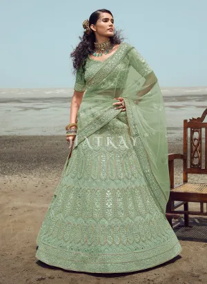 Pista Green Zarkan Embroidered Designer Lehenga Choli