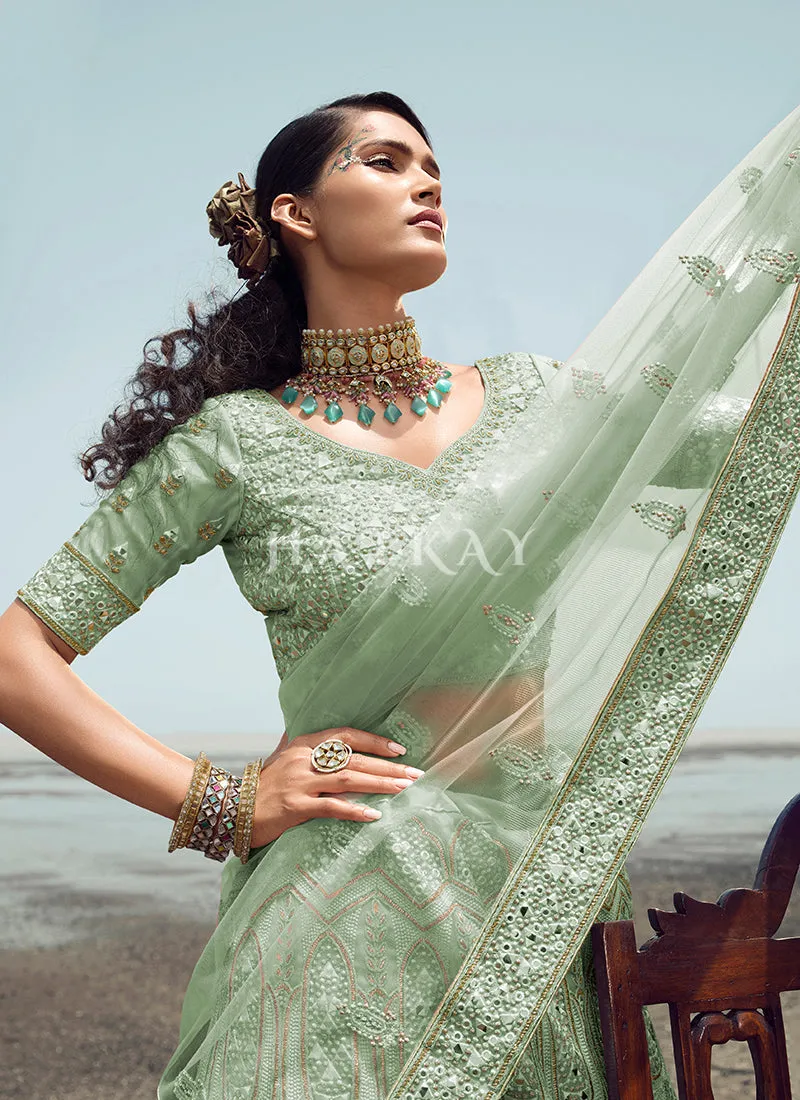 Pista Green Zarkan Embroidered Designer Lehenga Choli