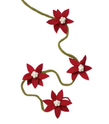 Poinsettia  Christmas garland- red flowers on chartreuse vine