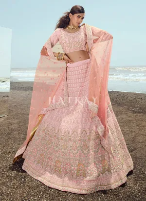 Powder Pink Zarkan Embroidered Designer Lehenga Choli