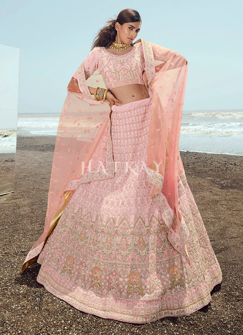 Powder Pink Zarkan Embroidered Designer Lehenga Choli