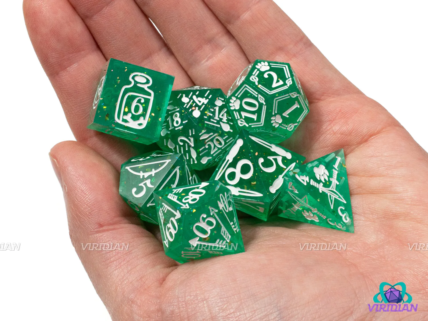 Ranger (Mint Green) | Sharp-Edged, Translucent, Holographic Film Ranger Themed | Resin Dice Set (7)