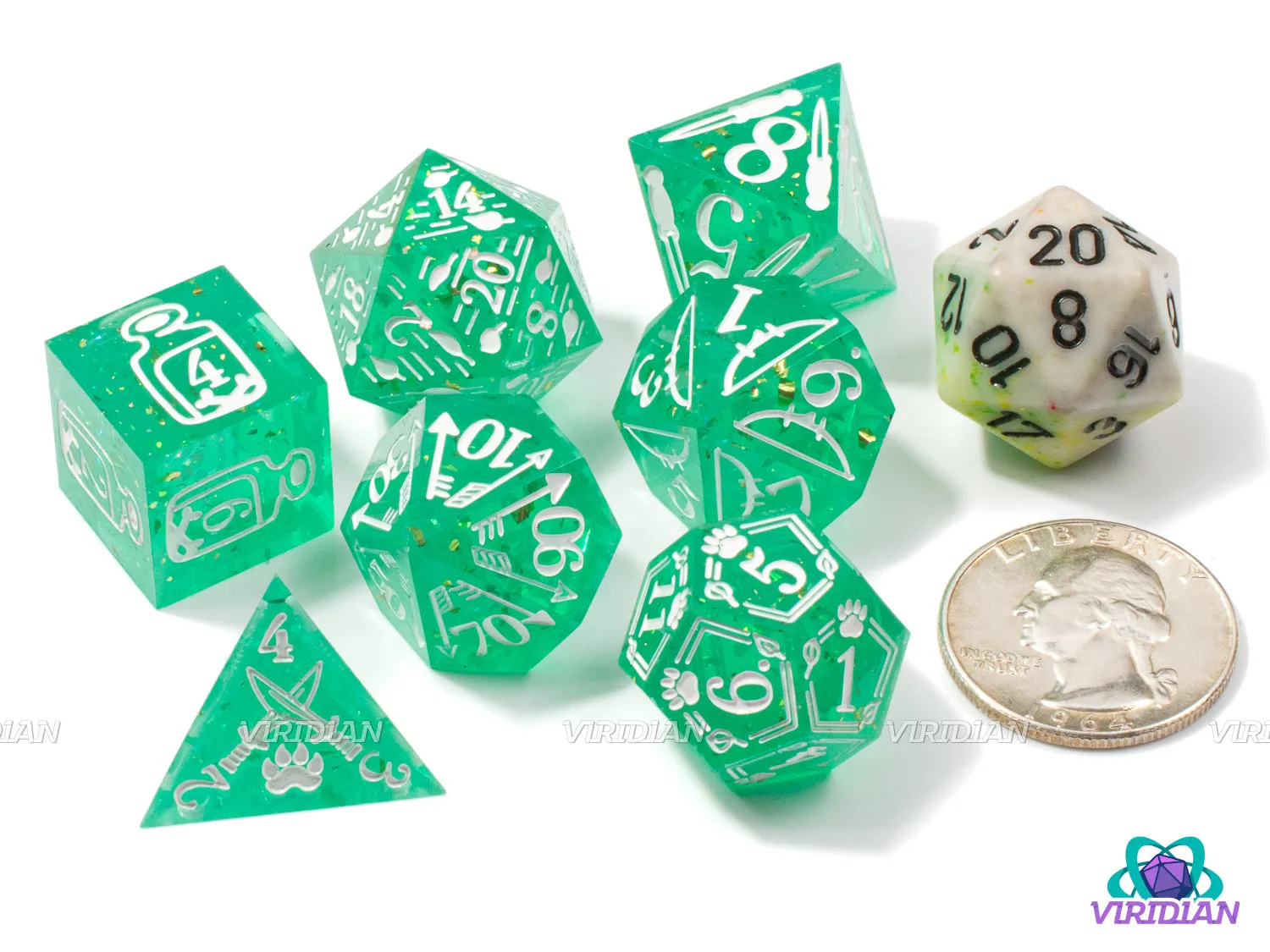 Ranger (Mint Green) | Sharp-Edged, Translucent, Holographic Film Ranger Themed | Resin Dice Set (7)