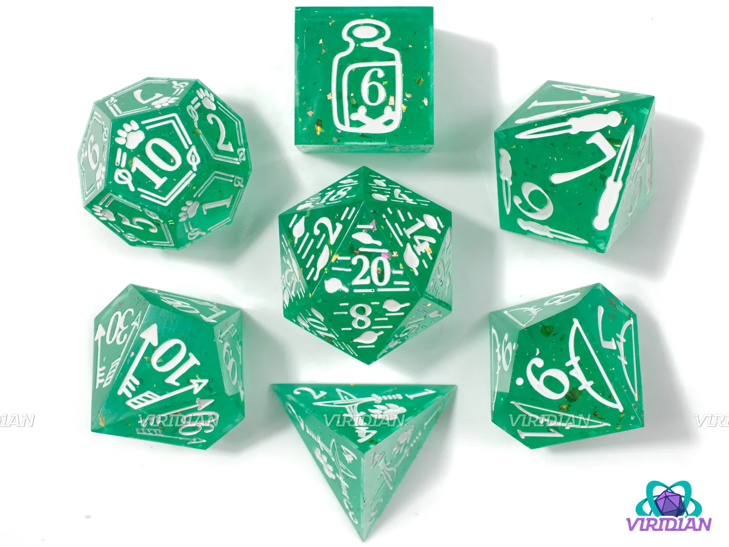 Ranger (Mint Green) | Sharp-Edged, Translucent, Holographic Film Ranger Themed | Resin Dice Set (7)