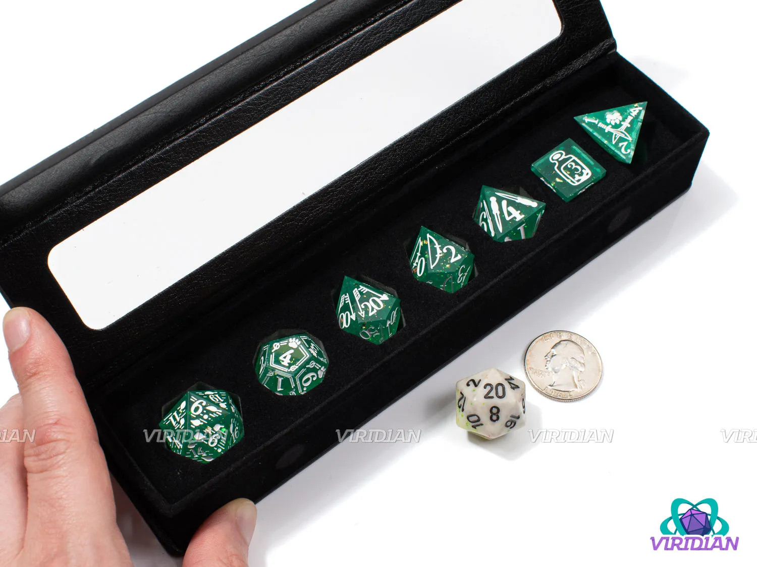 Ranger (Mint Green) | Sharp-Edged, Translucent, Holographic Film Ranger Themed | Resin Dice Set (7)