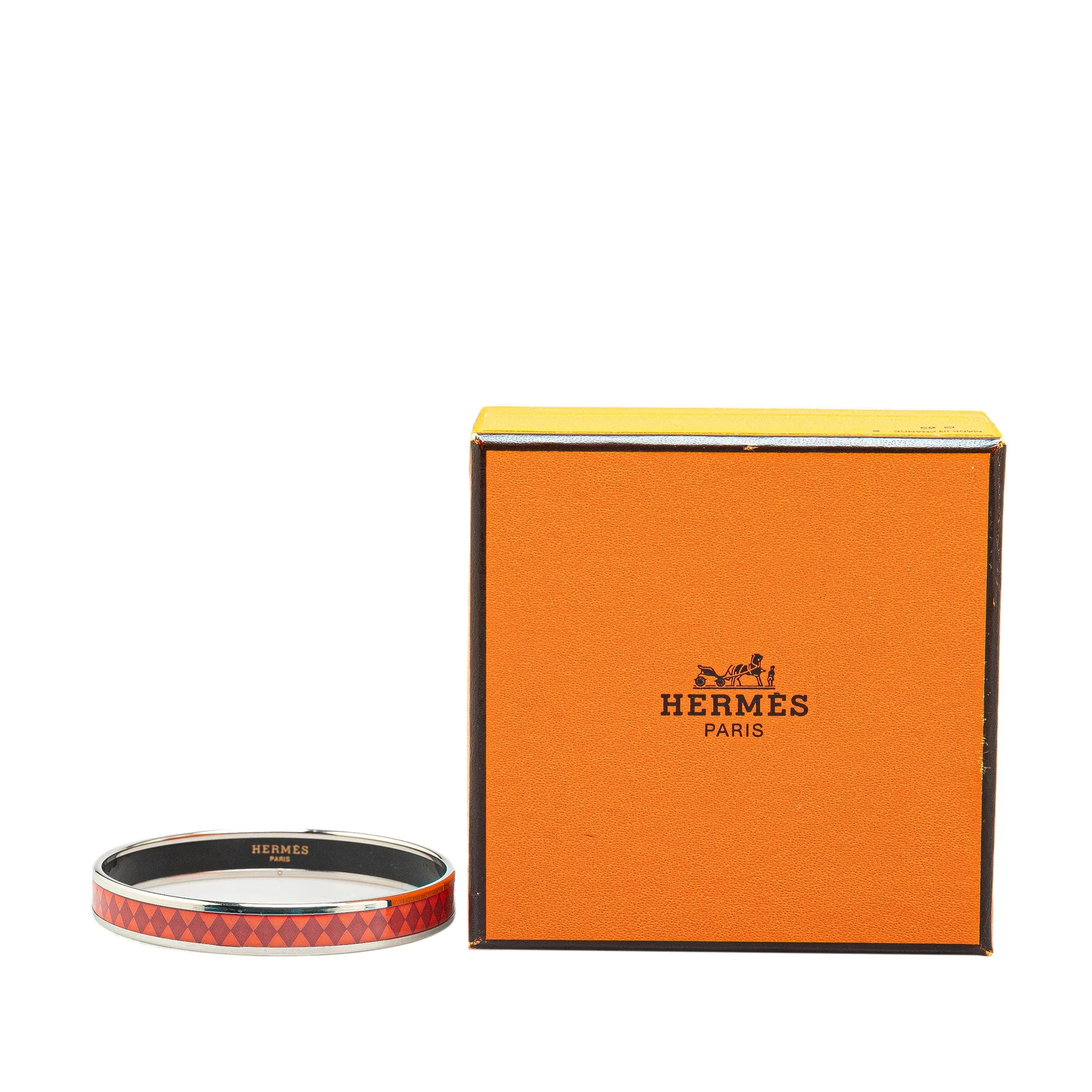 Red Hermès Narrow Printed Enamel Bangle 62 Costume Bracelet