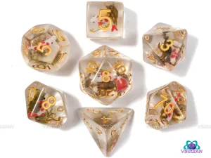 Red Koi | Fish & Moss Inside Clear Resin Dice Set (7) | Dungeons and Dragons (DnD)