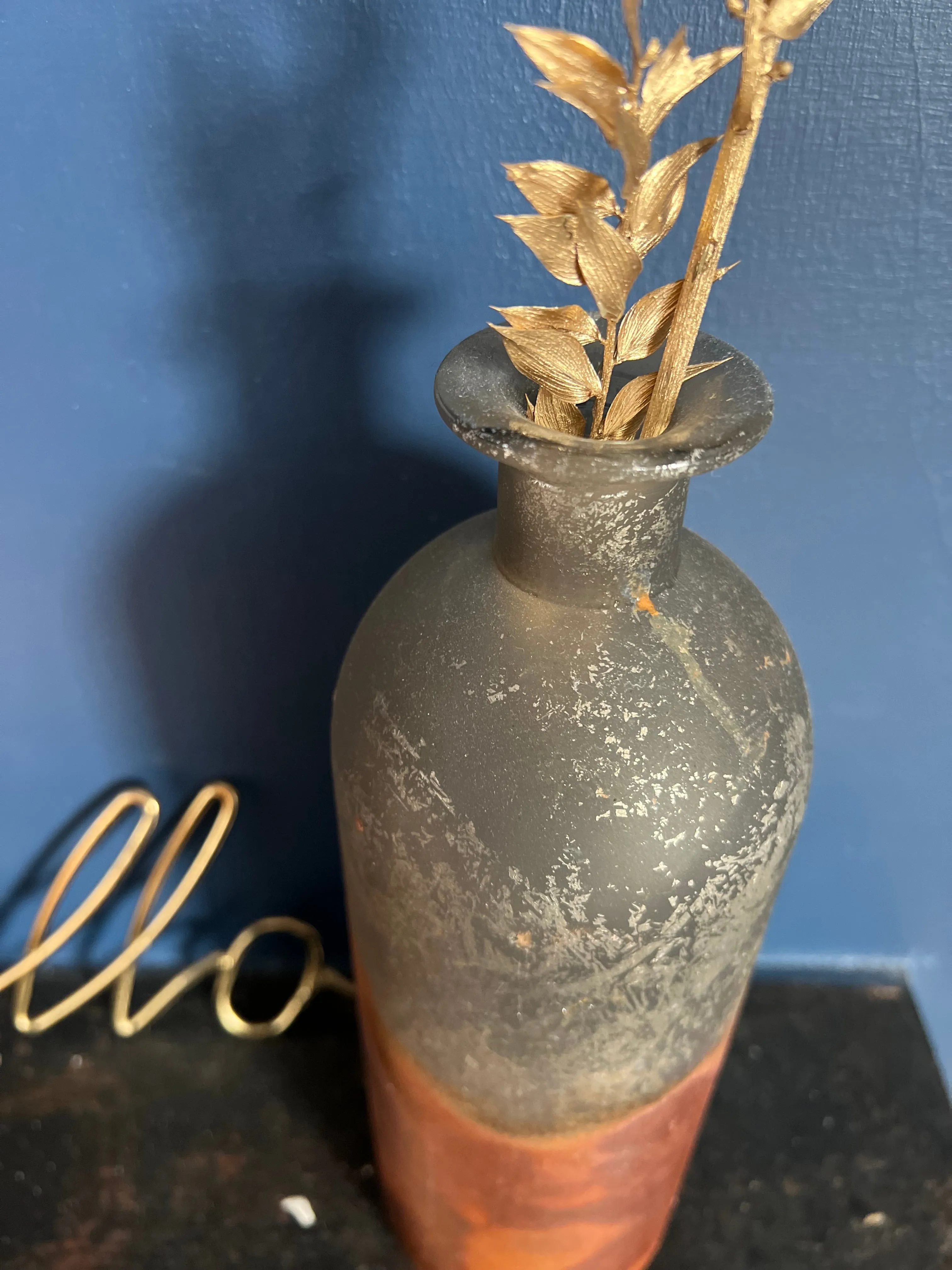 Rustic Bottle Vase Rust Copper Details