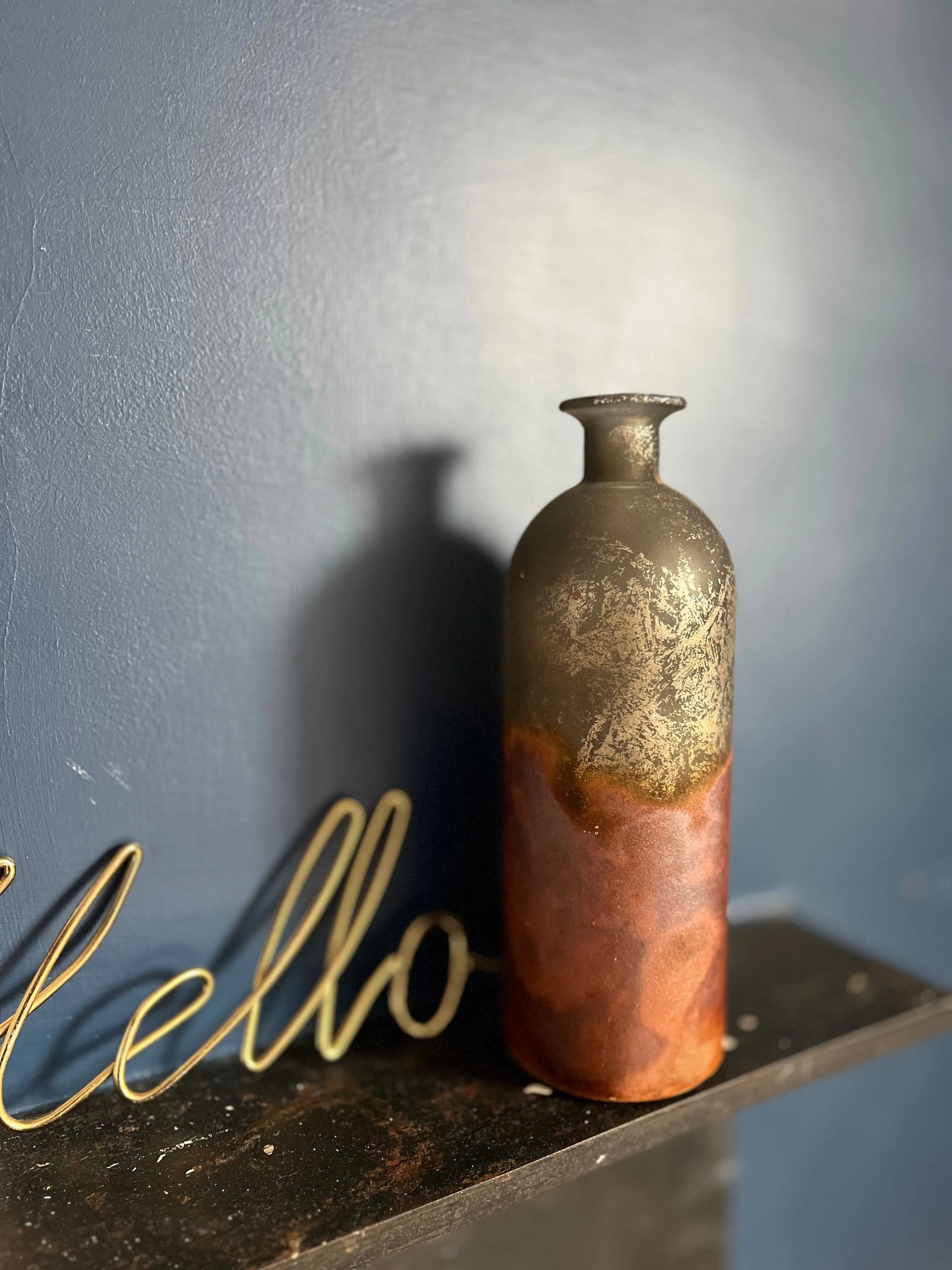 Rustic Bottle Vase Rust Copper Details