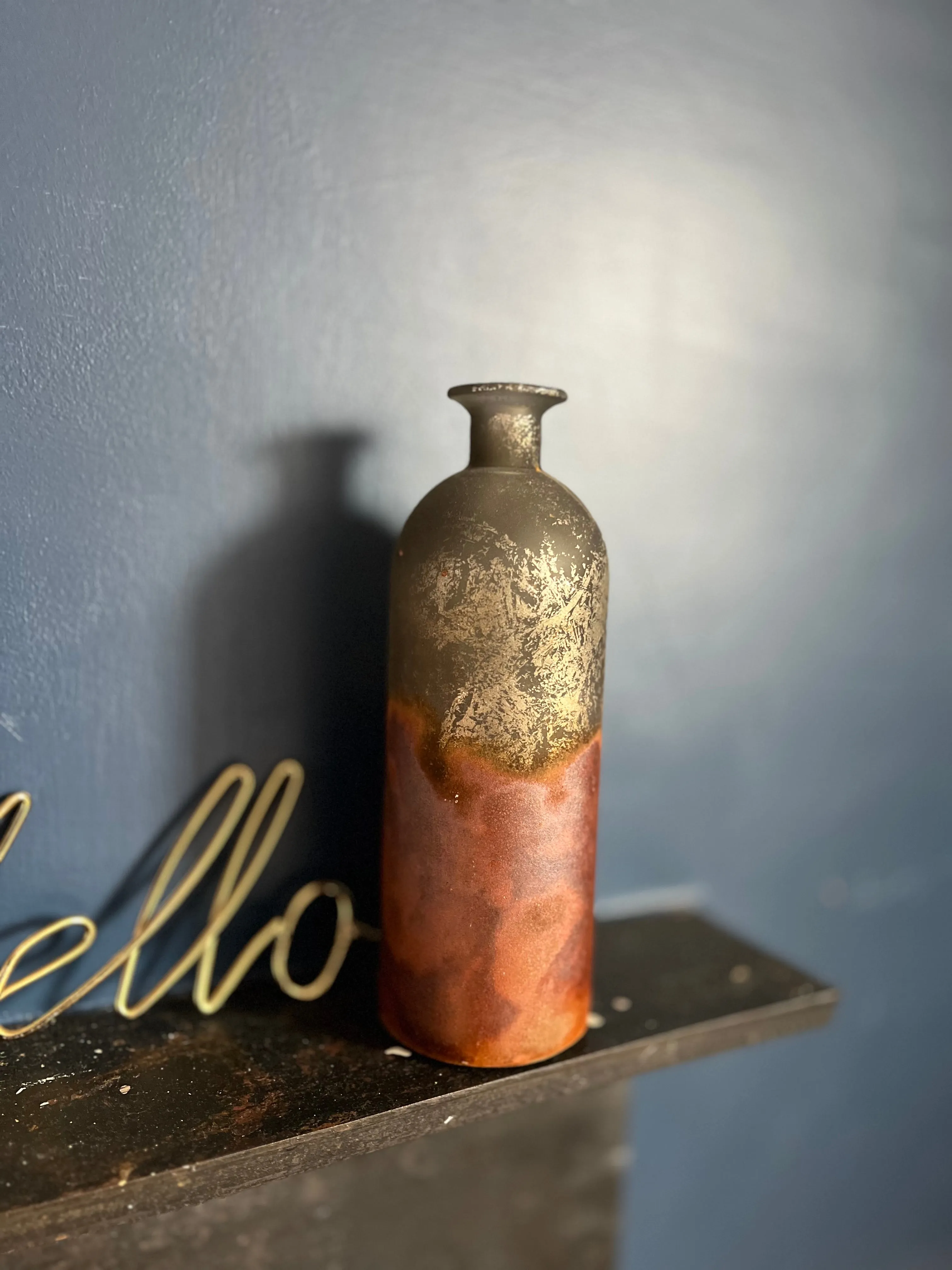 Rustic Bottle Vase Rust Copper Details