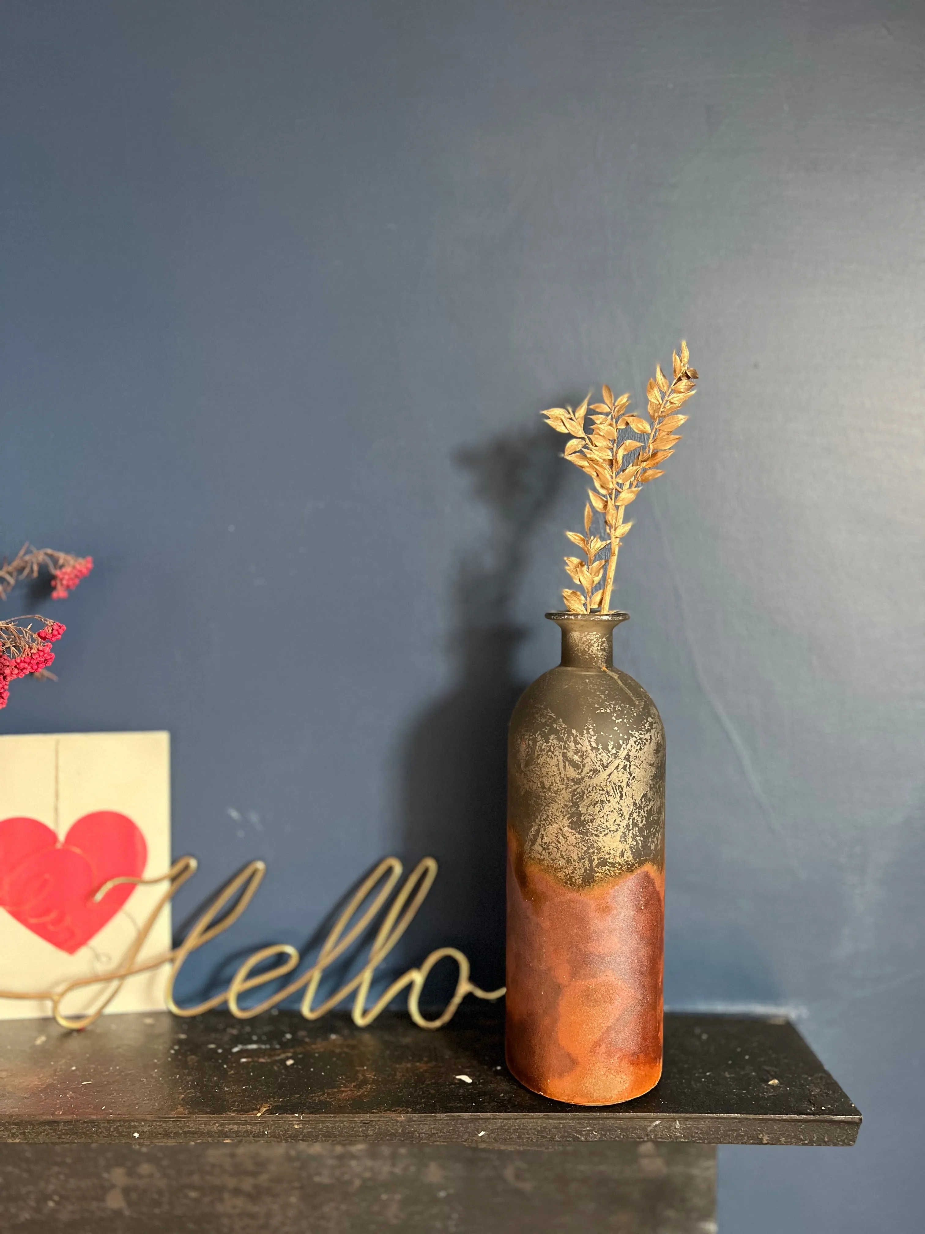 Rustic Bottle Vase Rust Copper Details