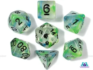 Sea Kelp | Glittery Blue and Green Translucent Dice, Unicorn Design | Resin Polyhedral Dice Set (7)