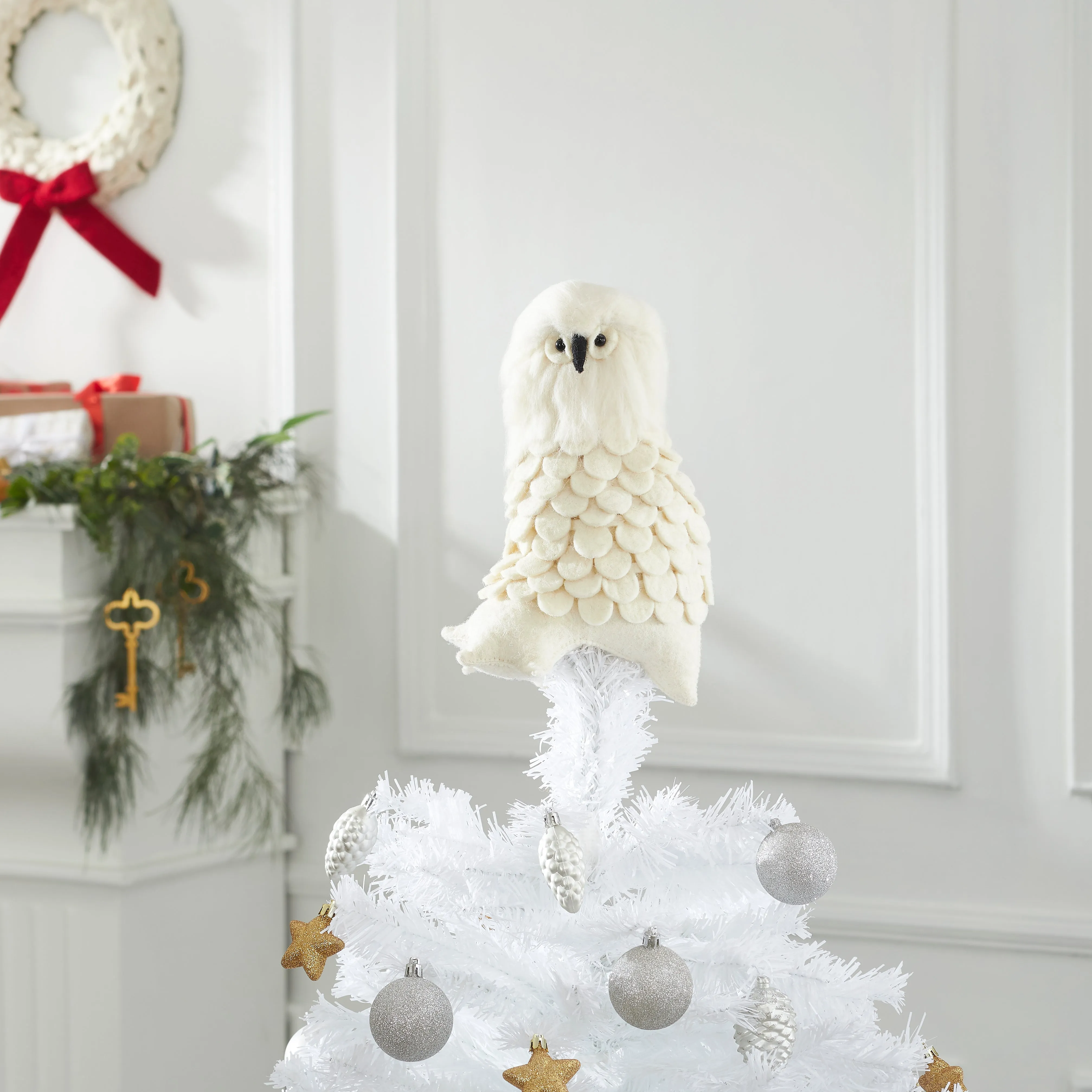 Snowy Owl Handmade Hand Felted Wool Christmas Tree Topper