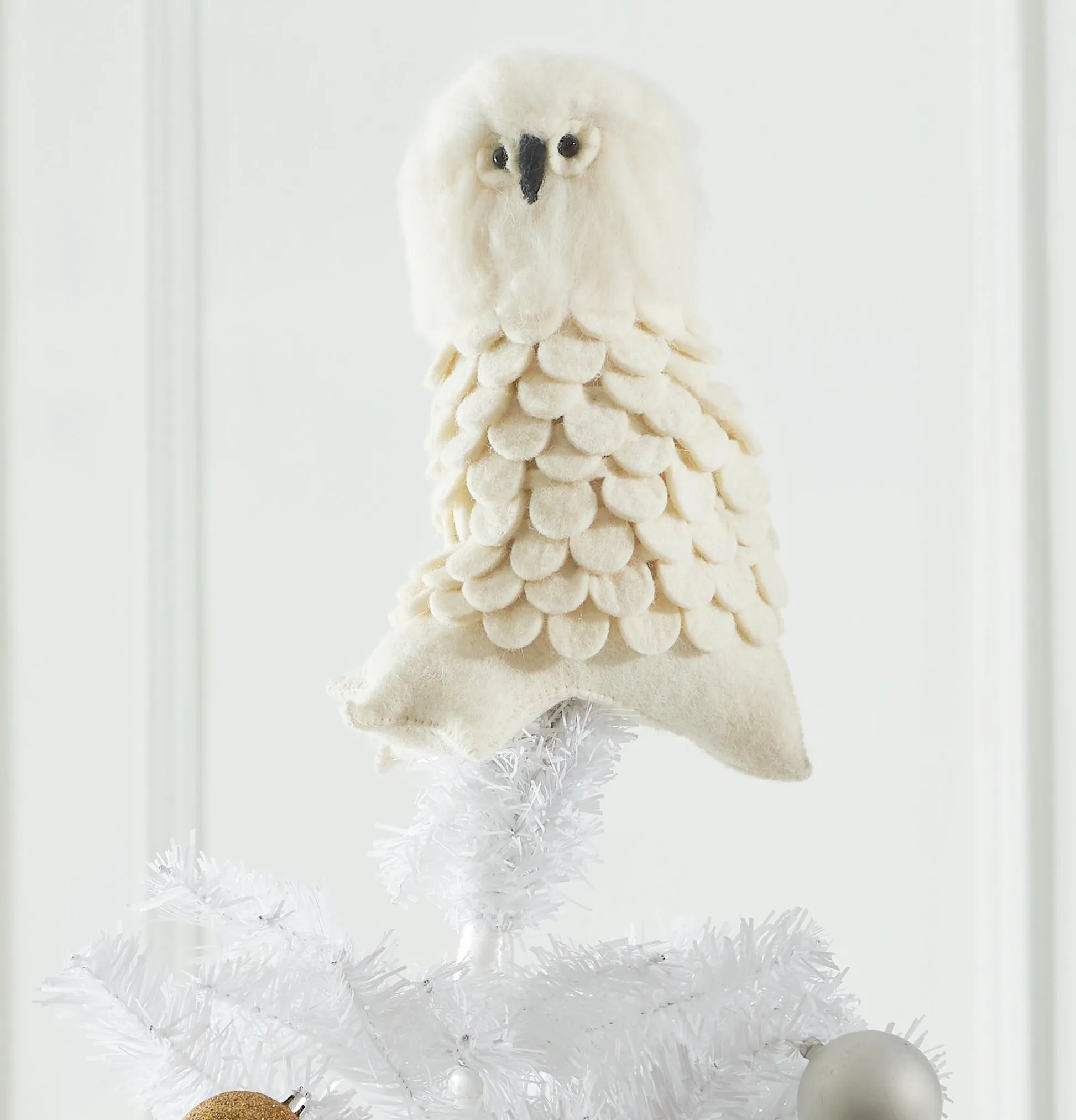 Snowy Owl Handmade Hand Felted Wool Christmas Tree Topper