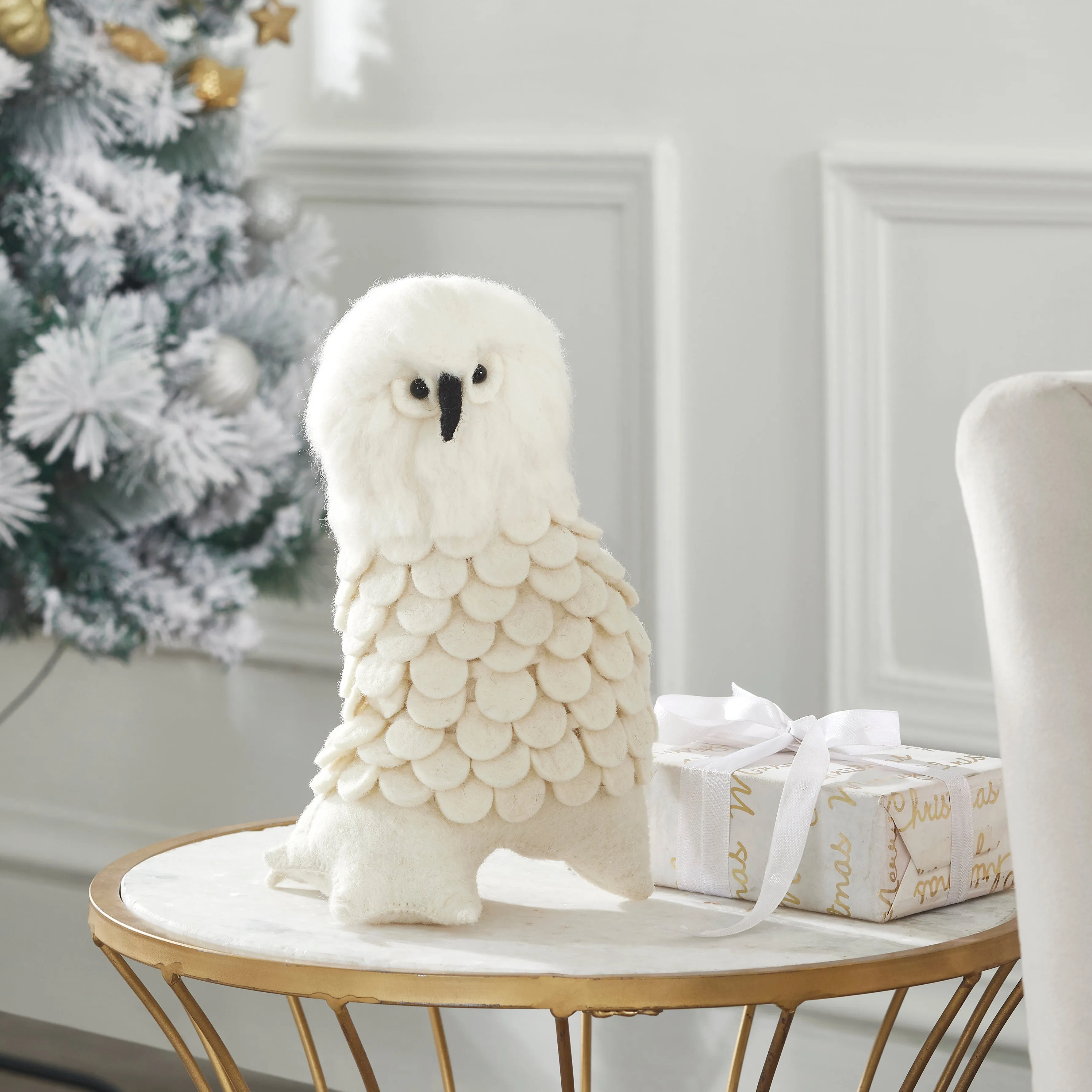 Snowy Owl Handmade Hand Felted Wool Christmas Tree Topper