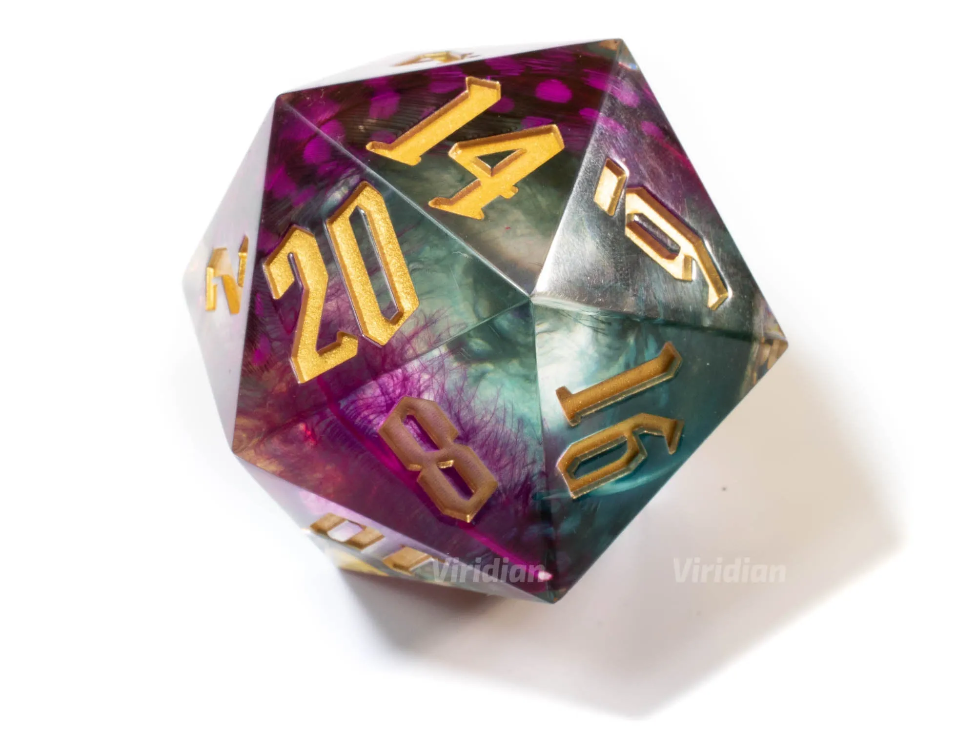 Talons & Storms | 55mm Giant Feather Filled Resin D20 Die (1) | Viridian Exclusive