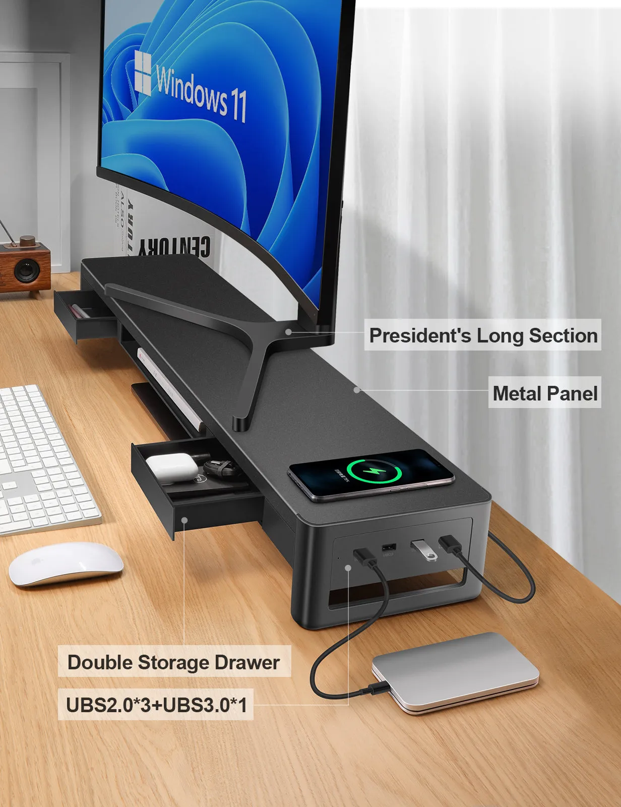 Vaydeer Upgraded Monitor Riser Stand with Dual Drawers