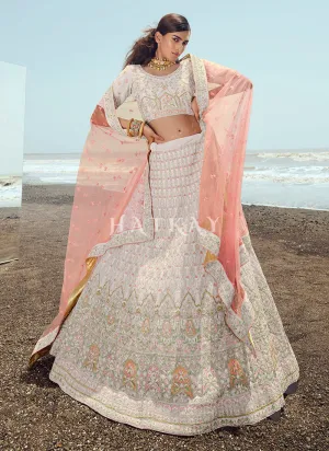 White And Peach Zarkan Embroidered Designer Lehenga Choli