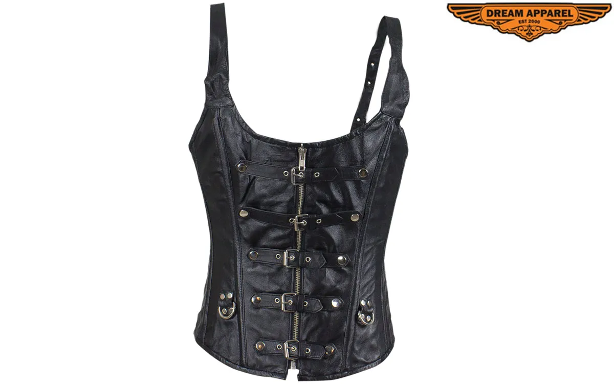 Women's Lambskin Leather Corset with Buckles