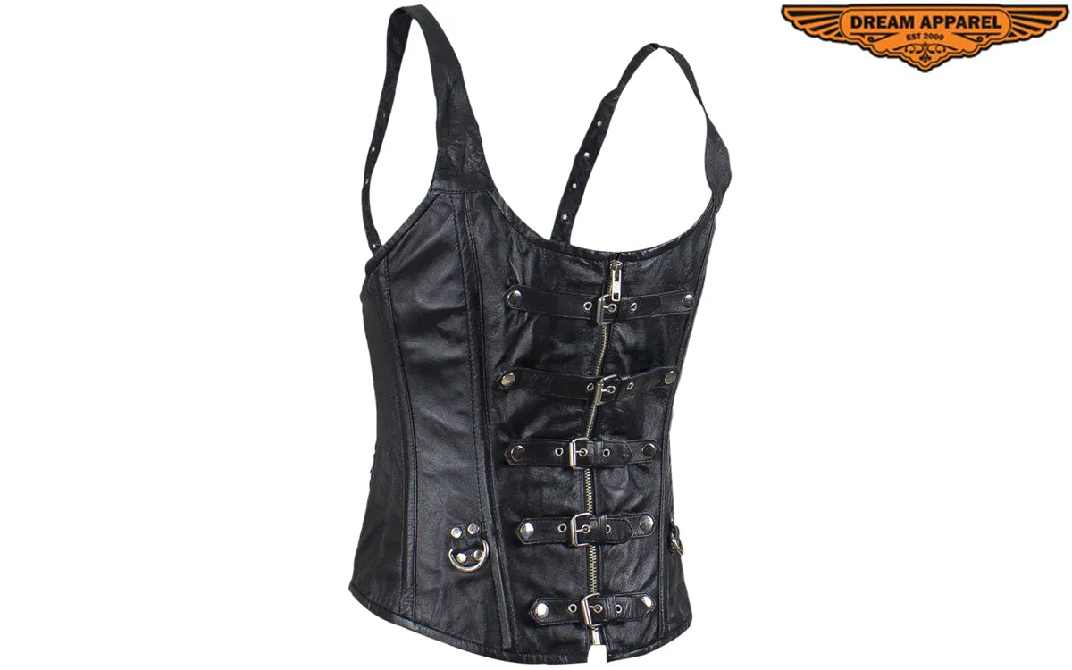 Women's Lambskin Leather Corset with Buckles