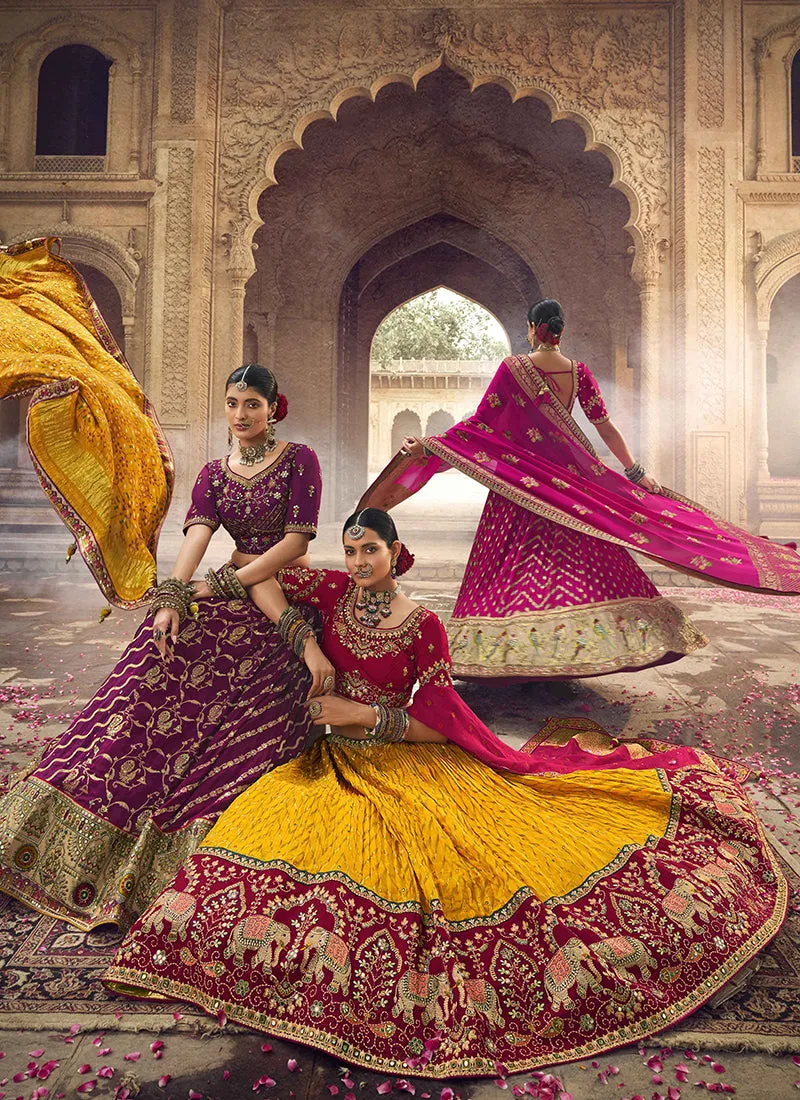 Yellow Crimson Embroidery Viscose Lehenga Choli