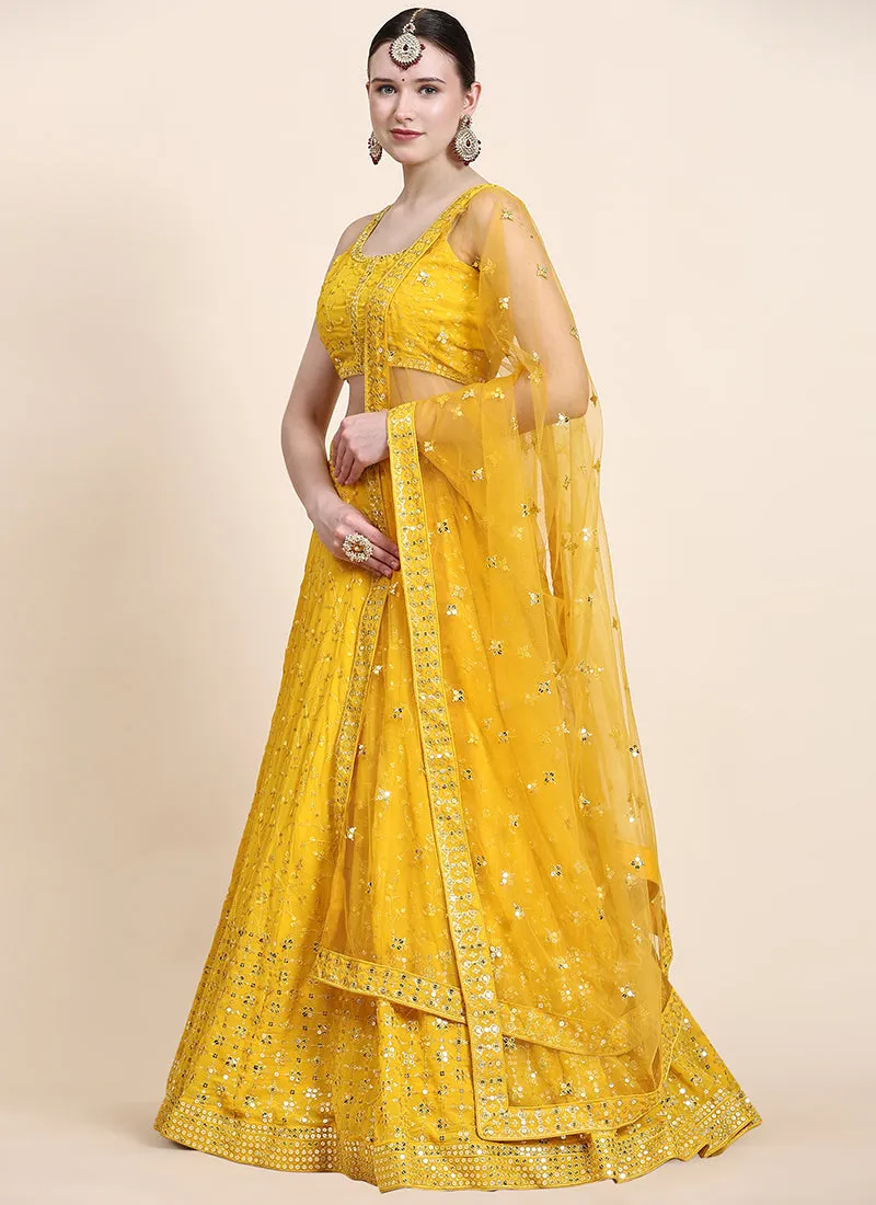 Yellow Sequence Embroidery Designer Wedding Lehenga Choli