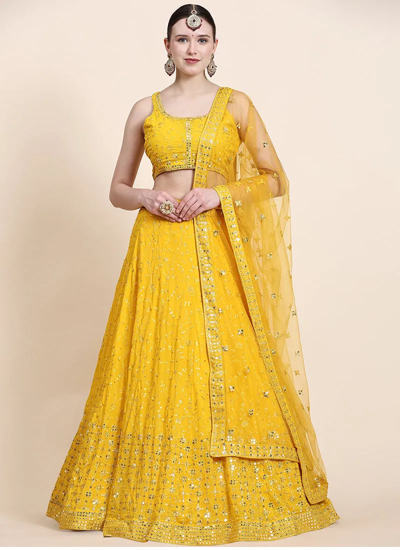 Yellow Sequence Embroidery Designer Wedding Lehenga Choli