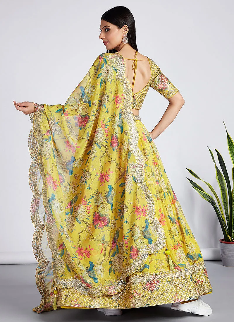 Yellow Sequence Embroidery Printed Lehenga Choli And Dupatta